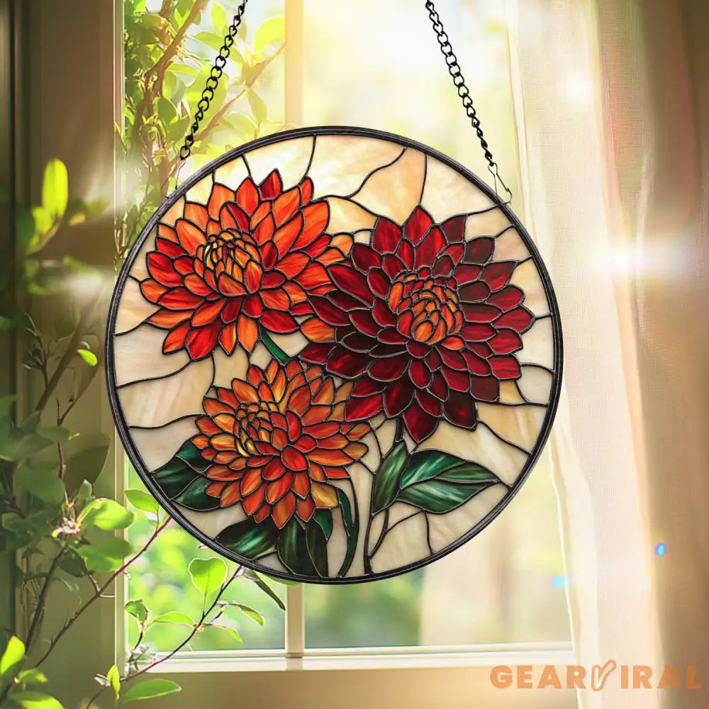 Chrysanthemum Stained Glass Suncatcher Birth Month Flower Window Hanging Gift for Mom or Grandma Floral Birthday or
