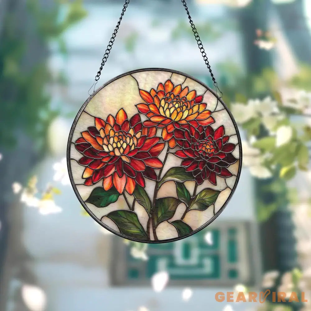 Chrysanthemum Stained Glass Suncatcher Mother’s Day Gift for Mom or Grandma Birth Month Flower Decor Birthday Window