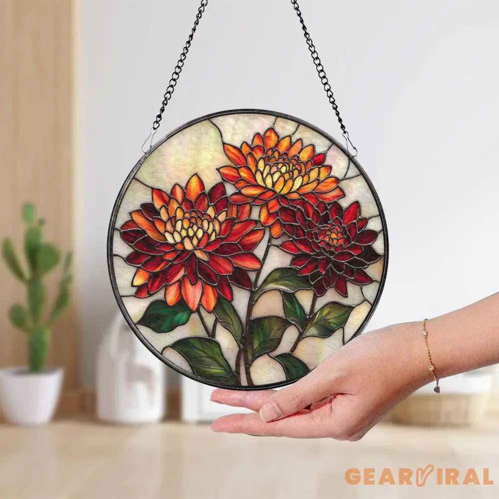 Chrysanthemum Stained Glass Suncatcher Mother’s Day Gift for Mom or Grandma Birth Month Flower Decor Birthday Window