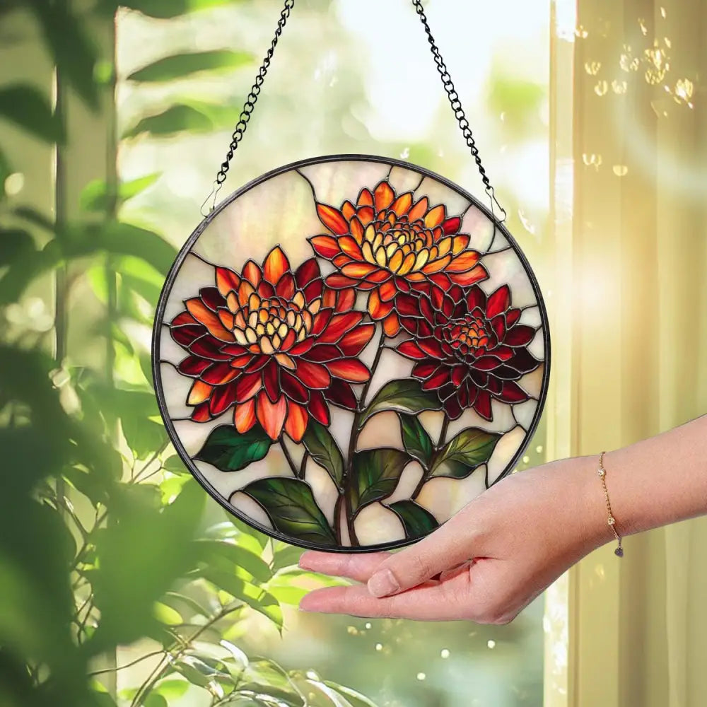 Chrysanthemum Stained Glass Suncatcher Mother’s Day Gift for Mom or Grandma Birth Month Flower Decor Birthday Window