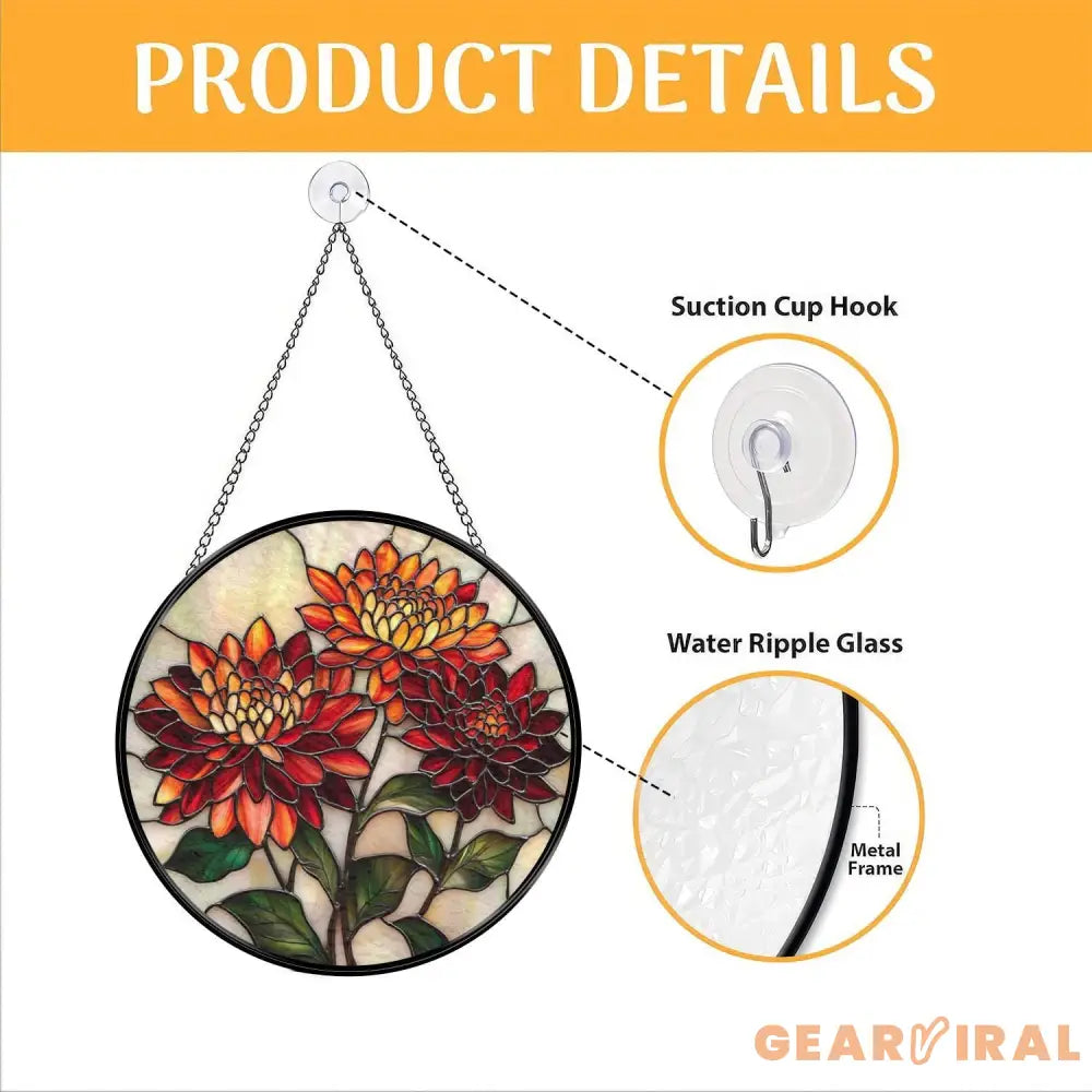 Chrysanthemum Stained Glass Suncatcher Mother’s Day Gift for Mom or Grandma Birth Month Flower Decor Birthday Window