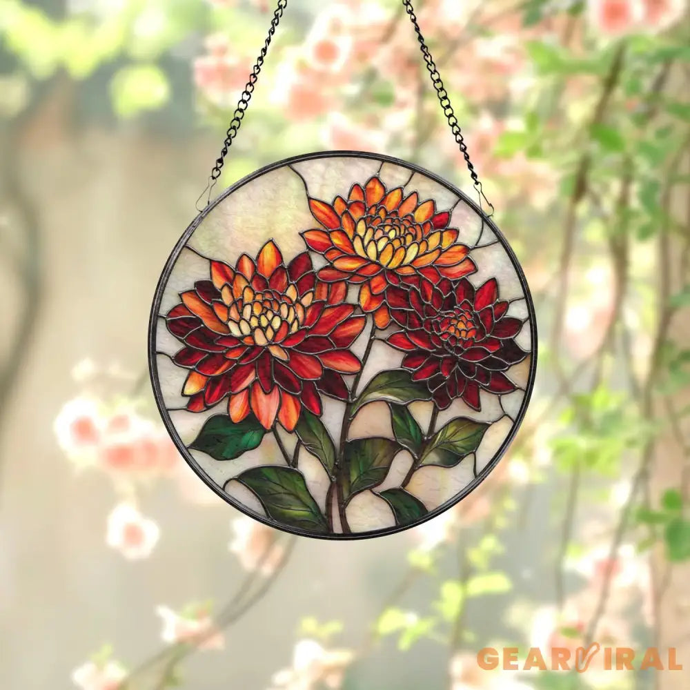 Chrysanthemum Stained Glass Suncatcher Mother’s Day Gift for Mom or Grandma Birth Month Flower Decor Birthday Window