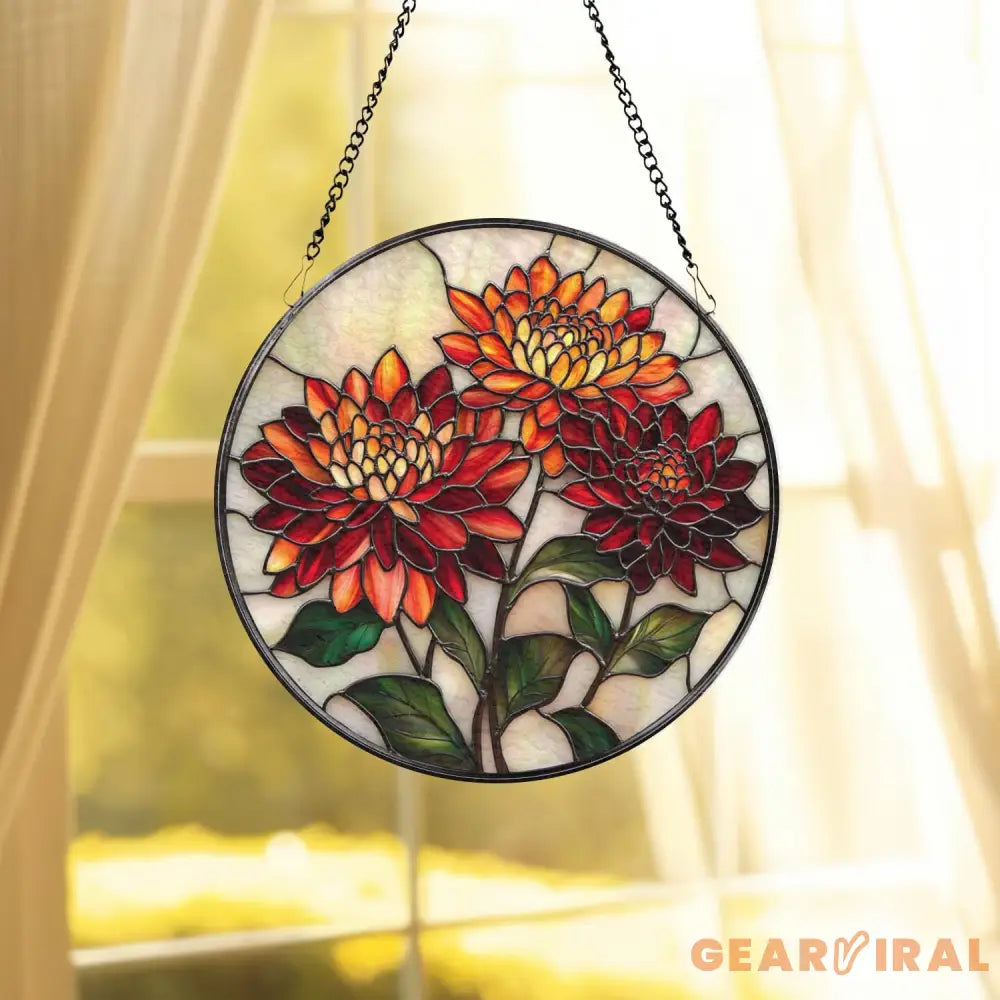 Chrysanthemum Stained Glass Suncatcher Mother’s Day Gift for Mom or Grandma Birth Month Flower Decor Birthday Window