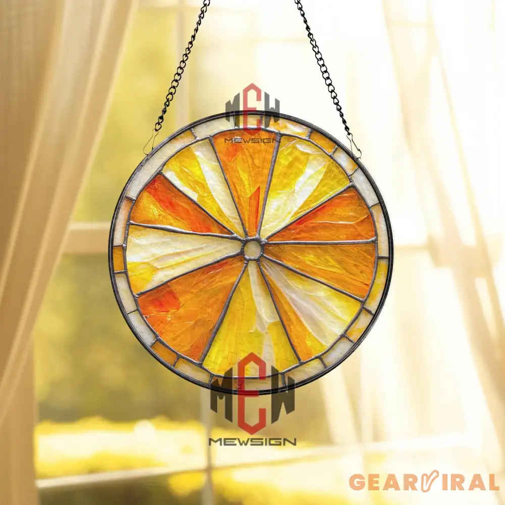 Citrus Slice Stained Glass Suncatcher Orange Lemon Window Hanging Decor Round Fruit Panel Art Bright Summer Kitchen