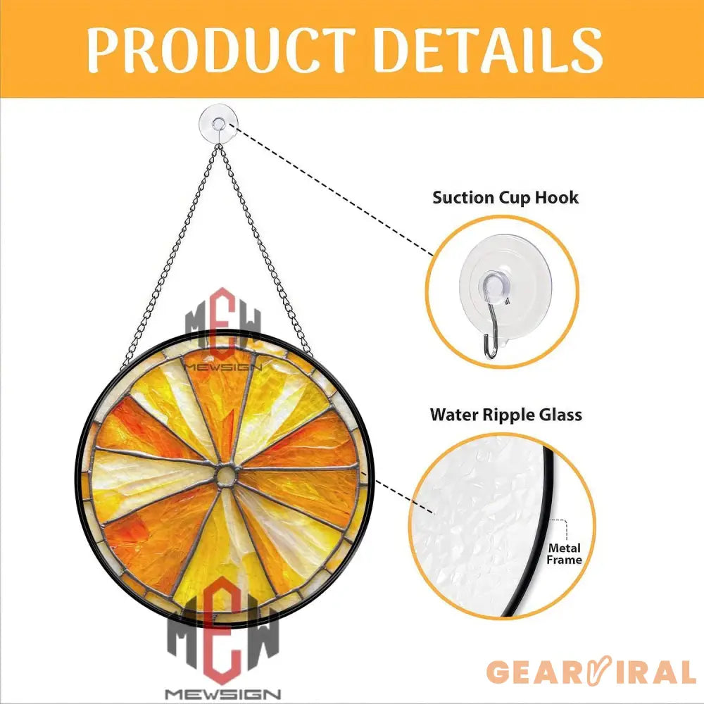 Citrus Slice Stained Glass Suncatcher Orange Lemon Window Hanging Decor Round Fruit Panel Art Bright Summer Kitchen