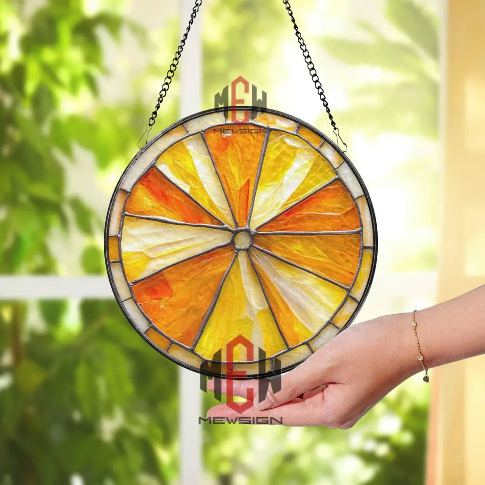 Citrus Slice Stained Glass Suncatcher Orange Lemon Window Hanging Decor Round Fruit Panel Art Bright Summer Kitchen
