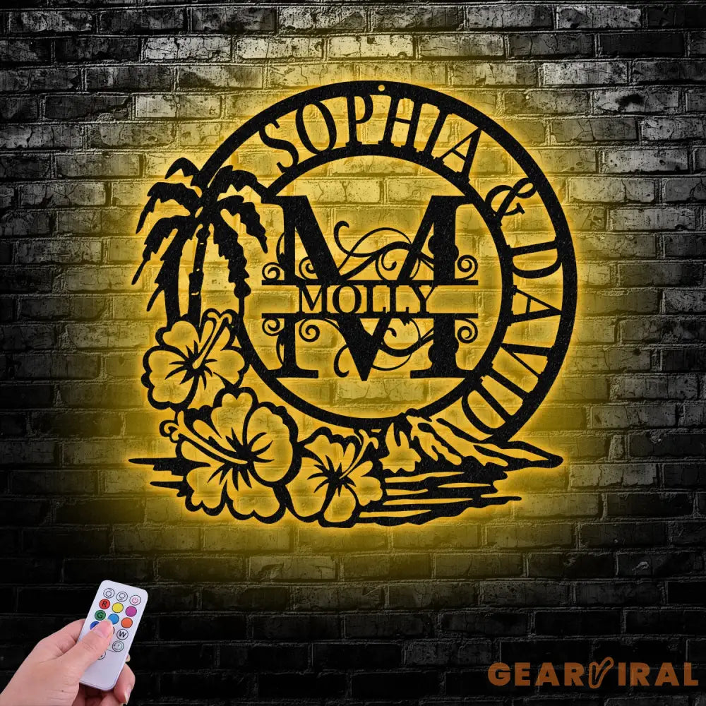 Coconut Tree Welcome Letter Sign Metal Wall Art Wall Art LED Light Door Decor Home Decor - Gearviral