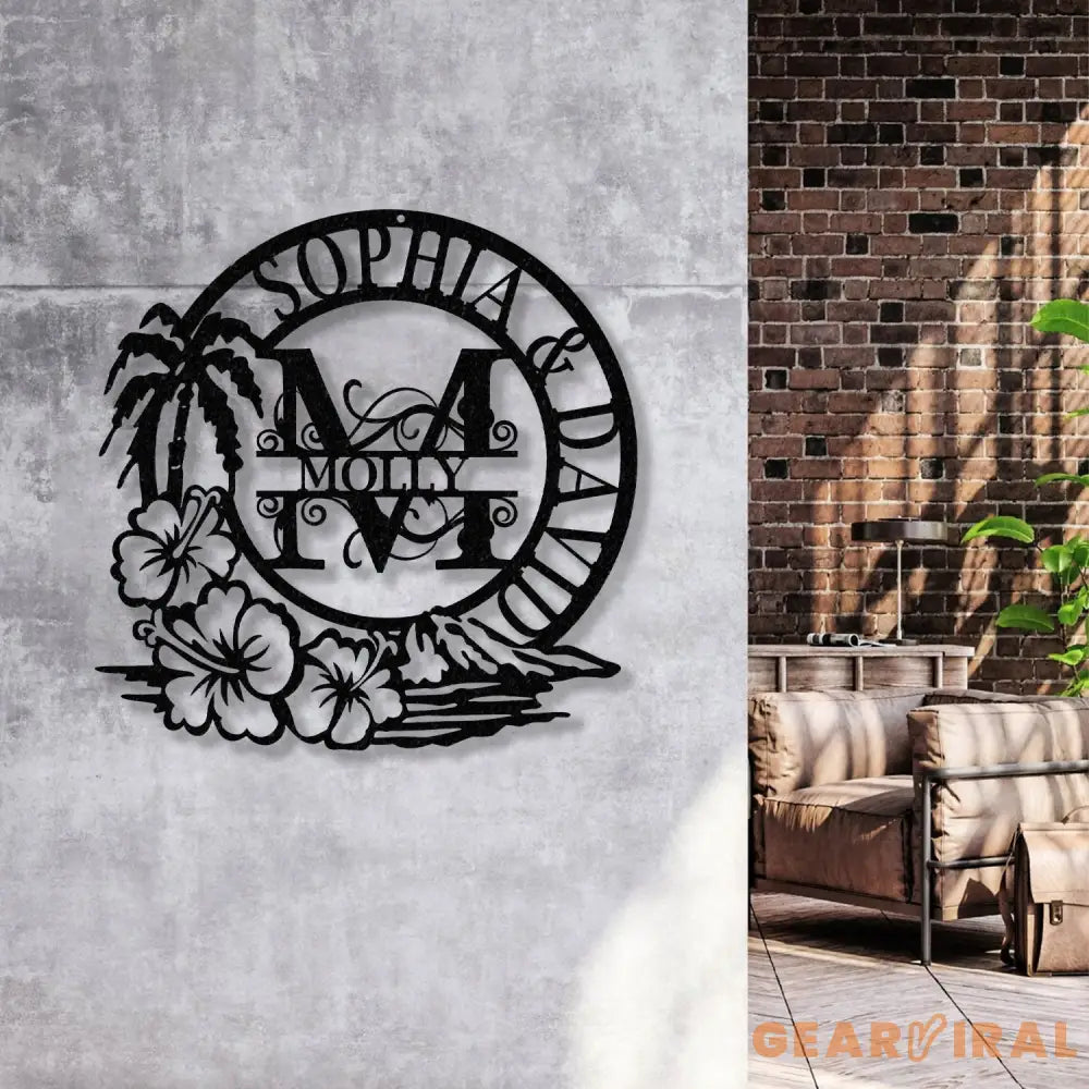 Coconut Tree Welcome Letter Sign Metal Wall Art Wall Art LED Light Door Decor Home Decor - Gearviral