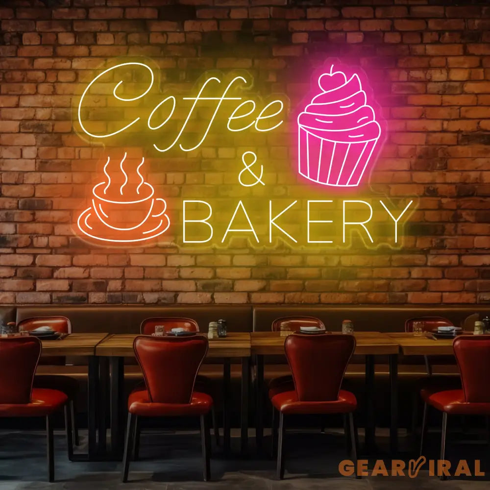 Coffee & Bakery Neon Sign - LED Wall Decor for Coffee Shops and Bakeries - Perfect Light for Cafes Restaurants and