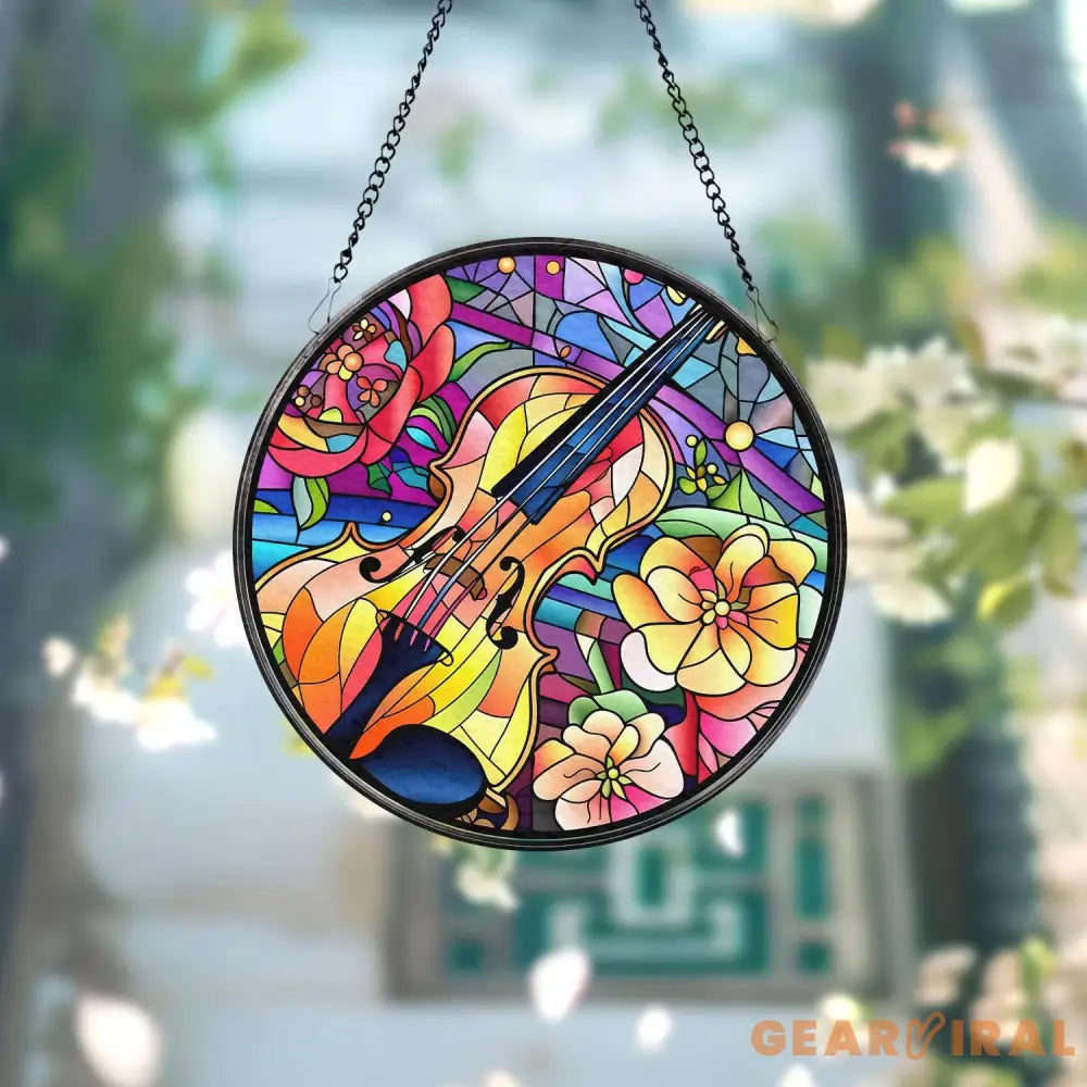 Colorful Guitar Window Hanging Ornament Musical Instrument Stained Glass Ornament Music Lover Gift Guitar Lover Gift