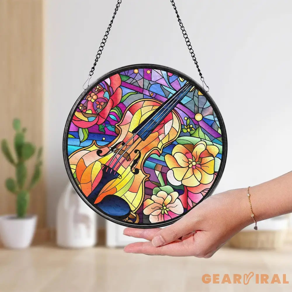 Colorful Guitar Window Hanging Ornament Musical Instrument Stained Glass Ornament Music Lover Gift Guitar Lover Gift