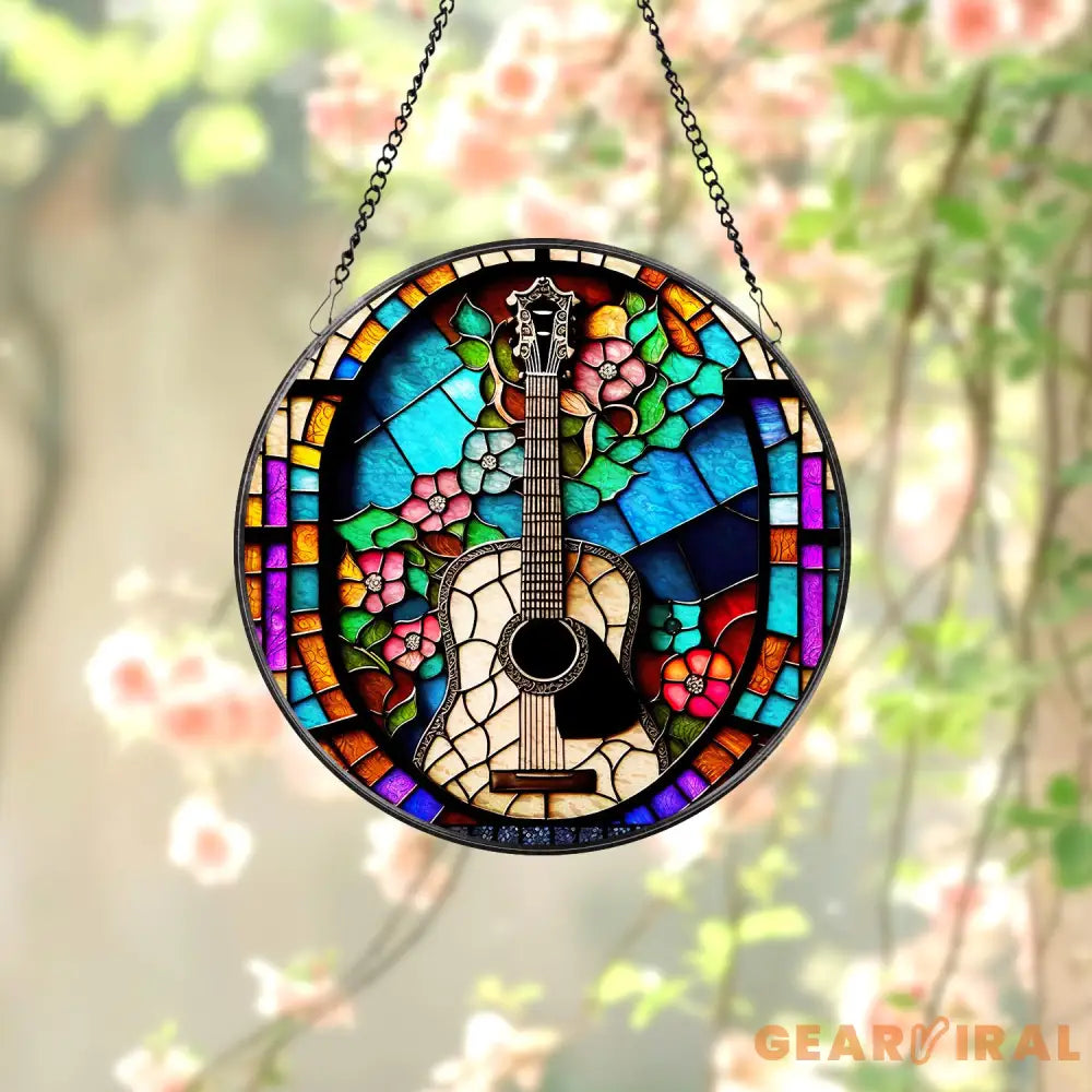 Colorful Guitar Window Hanging Suncatcher Musical Instrument Stained Glass Suncatcher Music Lover Gift Guitar Lover Gift