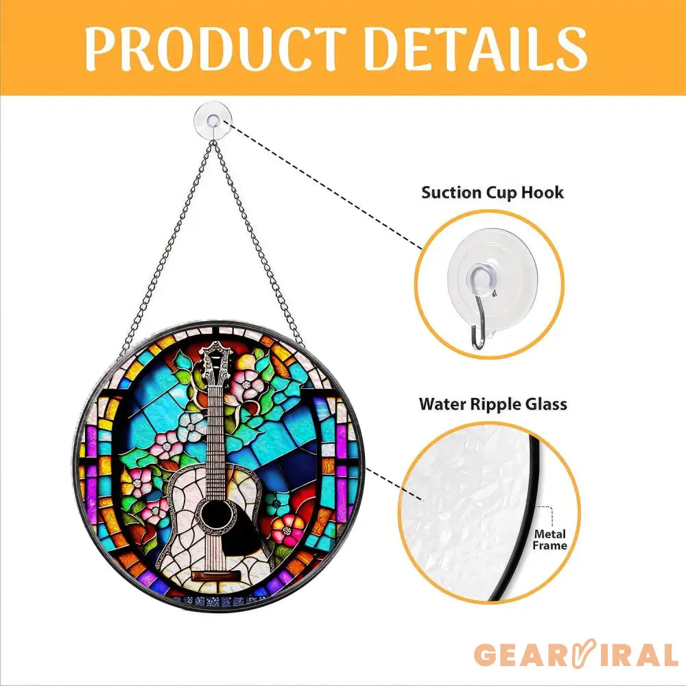 Colorful Guitar Window Hanging Suncatcher Musical Instrument Stained Glass Suncatcher Music Lover Gift Guitar Lover Gift