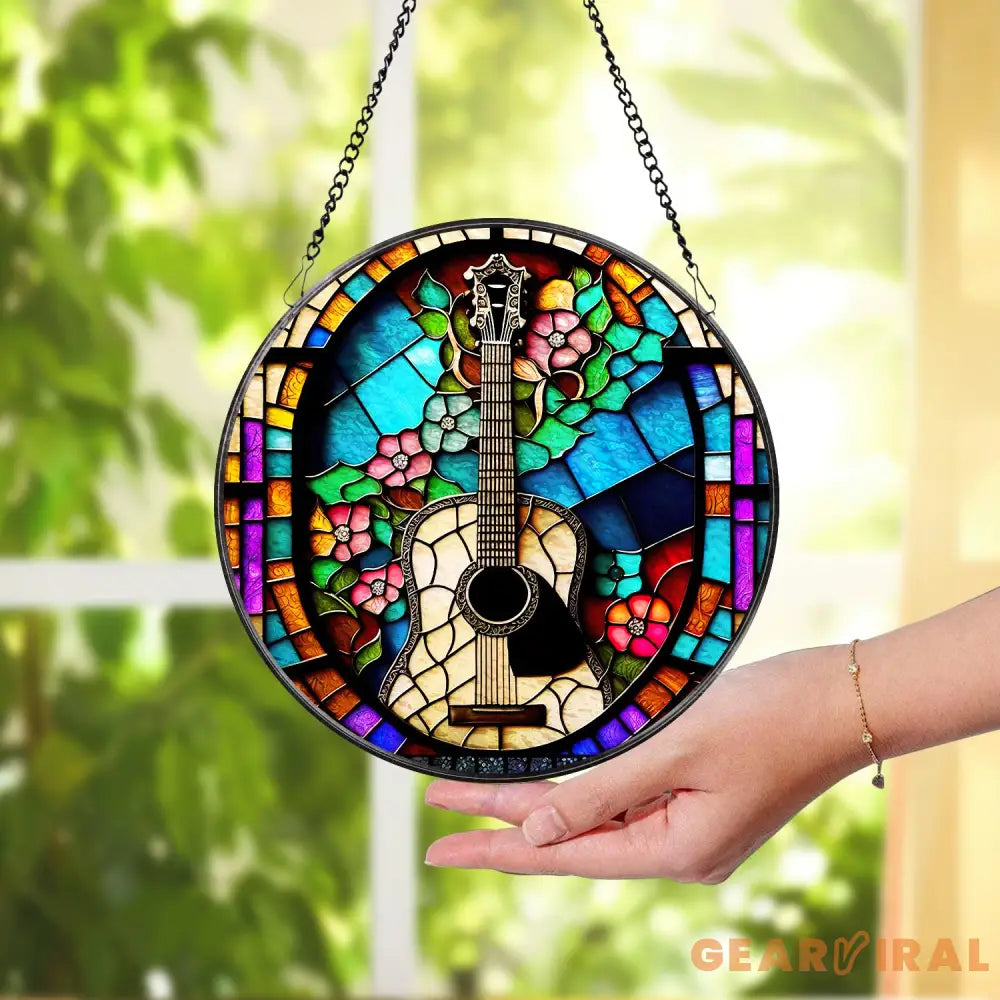 Colorful Guitar Window Hanging Suncatcher Musical Instrument Stained Glass Suncatcher Music Lover Gift Guitar Lover Gift