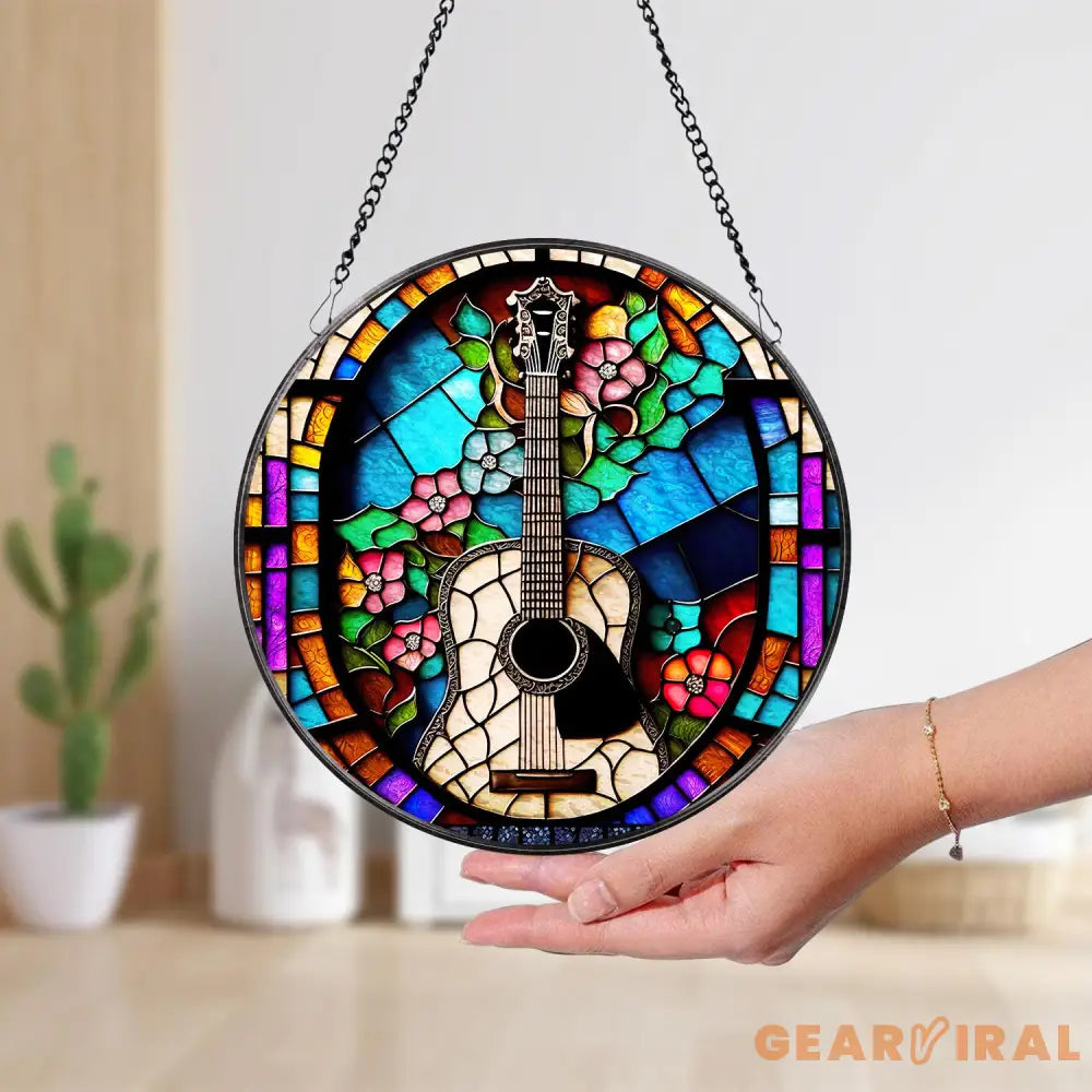 Colorful Guitar Window Hanging Suncatcher Musical Instrument Stained Glass Suncatcher Music Lover Gift Guitar Lover Gift