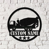 Concrete Mixer Truck Metal Sign With LED Light, Concrete Mixer Signs, Construction Truck Driving Decor, Truck Driver Name Sign, Gift For Dad