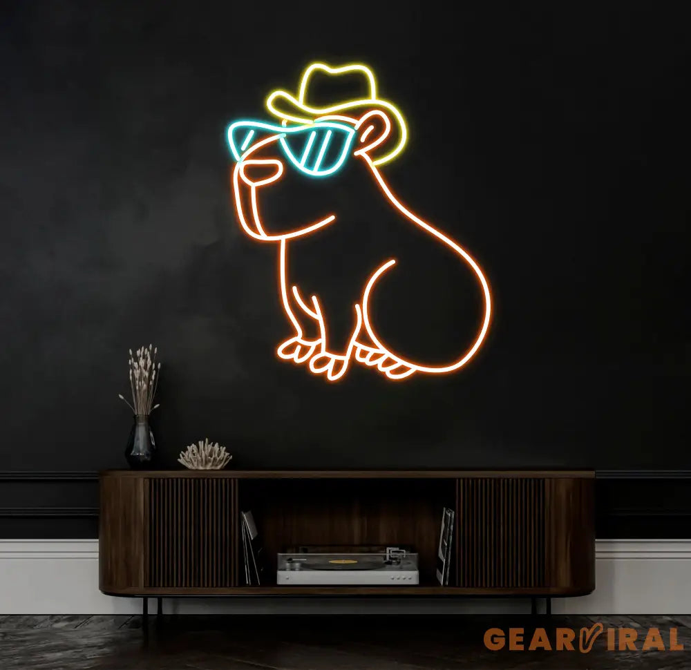 Cool Capybara Neon Sign Cute Animal with Glasses & Hat LED Signs for Wall Decor Cartoon Neon Lights for Bedroom