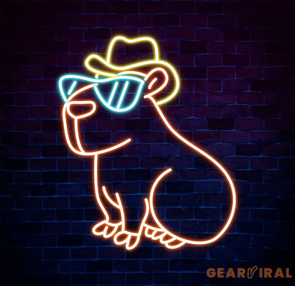 Cool Capybara Neon Sign Cute Animal with Glasses & Hat LED Signs for Wall Decor Cartoon Neon Lights for Bedroom