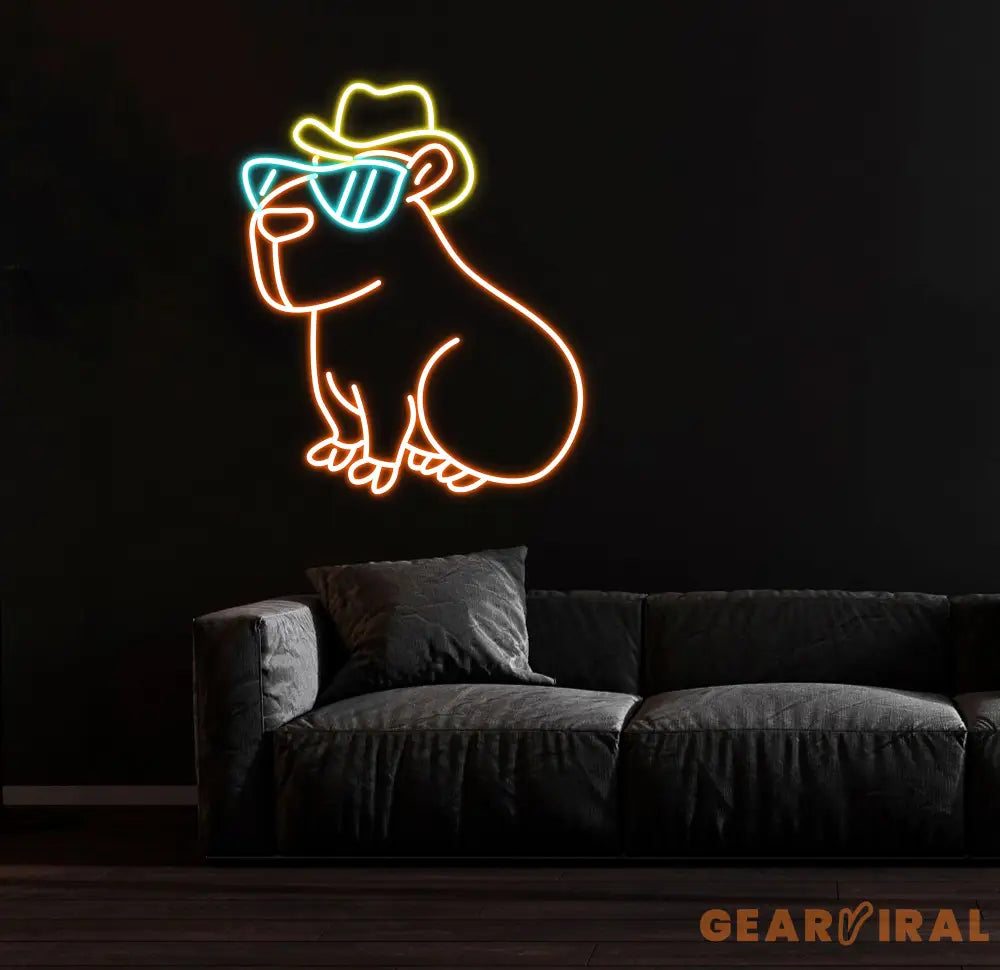 Cool Capybara Neon Sign Cute Animal with Glasses & Hat LED Signs for Wall Decor Cartoon Neon Lights for Bedroom