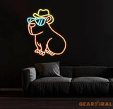 Cool Capybara Neon Sign Cute Animal with Glasses & Hat LED Signs for Wall Decor Cartoon Neon Lights for Bedroom