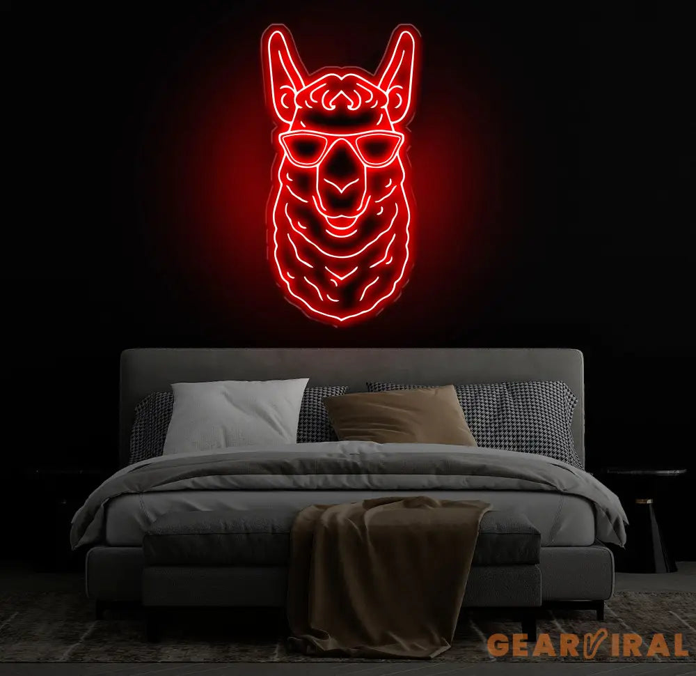 Cool Llama Neon Sign with Sunglasses Custom Animal Neon Light Funny Llama Wall Decor Neon Art for Kids Room Llama Lover