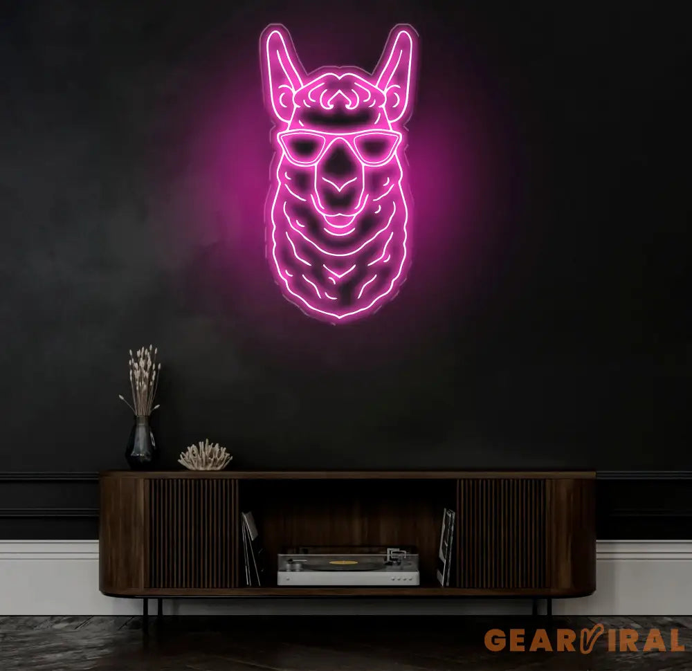 Cool Llama Neon Sign with Sunglasses Custom Animal Neon Light Funny Llama Wall Decor Neon Art for Kids Room Llama Lover
