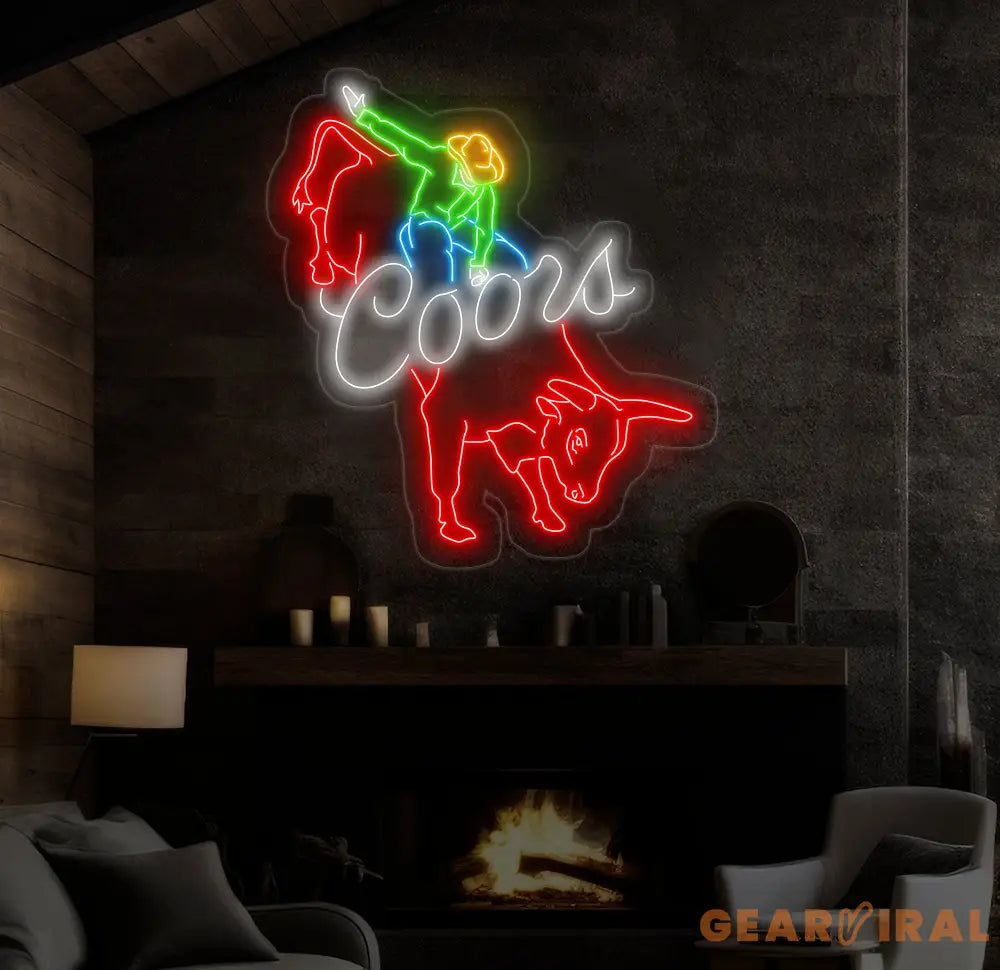 Coors Cowboy Neon Sign - Vintage Bar Decor Custom Glass Neon Light Man Cave Wall Art Personalized Home Bar Sign Club &
