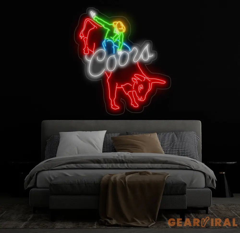 Coors Cowboy Neon Sign - Vintage Bar Decor Custom Glass Neon Light Man Cave Wall Art Personalized Home Bar Sign Club &