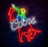 Coors Cowboy Neon Sign - Vintage Bar Decor Custom Glass Neon Light Man Cave Wall Art Personalized Home Bar Sign Club &