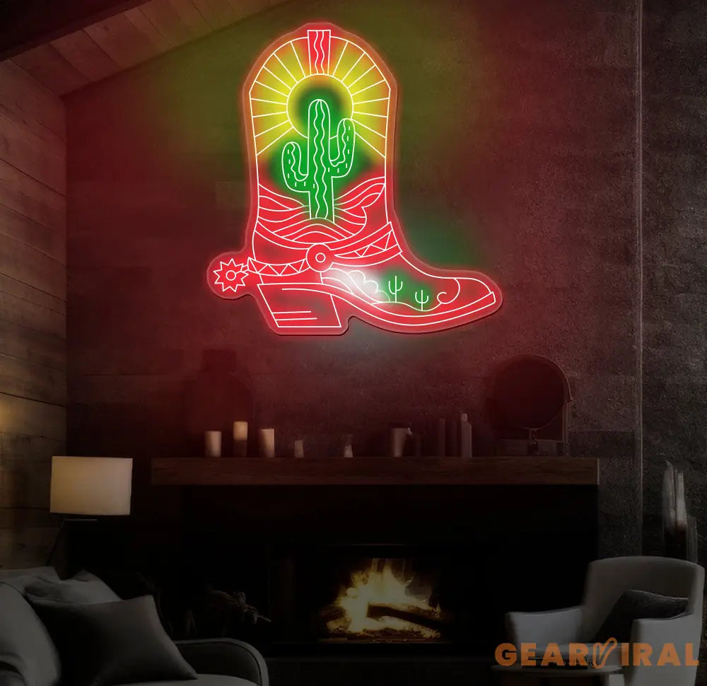 Cowboy Boots Cactus Neon Sign - Cowgirl Boots LED Light Western Cactus Neon Art Custom Western LED Decor Bedroom Decor