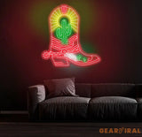 Cowboy Boots Cactus Neon Sign - Cowgirl Boots LED Light Western Cactus Neon Art Custom Western LED Decor Bedroom Decor
