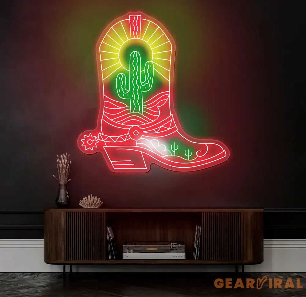 Cowboy Boots Cactus Neon Sign - Cowgirl Boots LED Light Western Cactus Neon Art Custom Western LED Decor Bedroom Decor