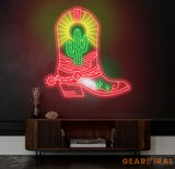Cowboy Boots Cactus Neon Sign - Cowgirl Boots LED Light Western Cactus Neon Art Custom Western LED Decor Bedroom Decor