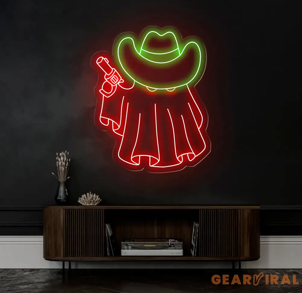 Cowboy Ghost Neon Sign Halloween Ghost LED Sign Cowboy Hat Light Up Decor Dallas Texas Halloween Sign Ghosts Cowboy