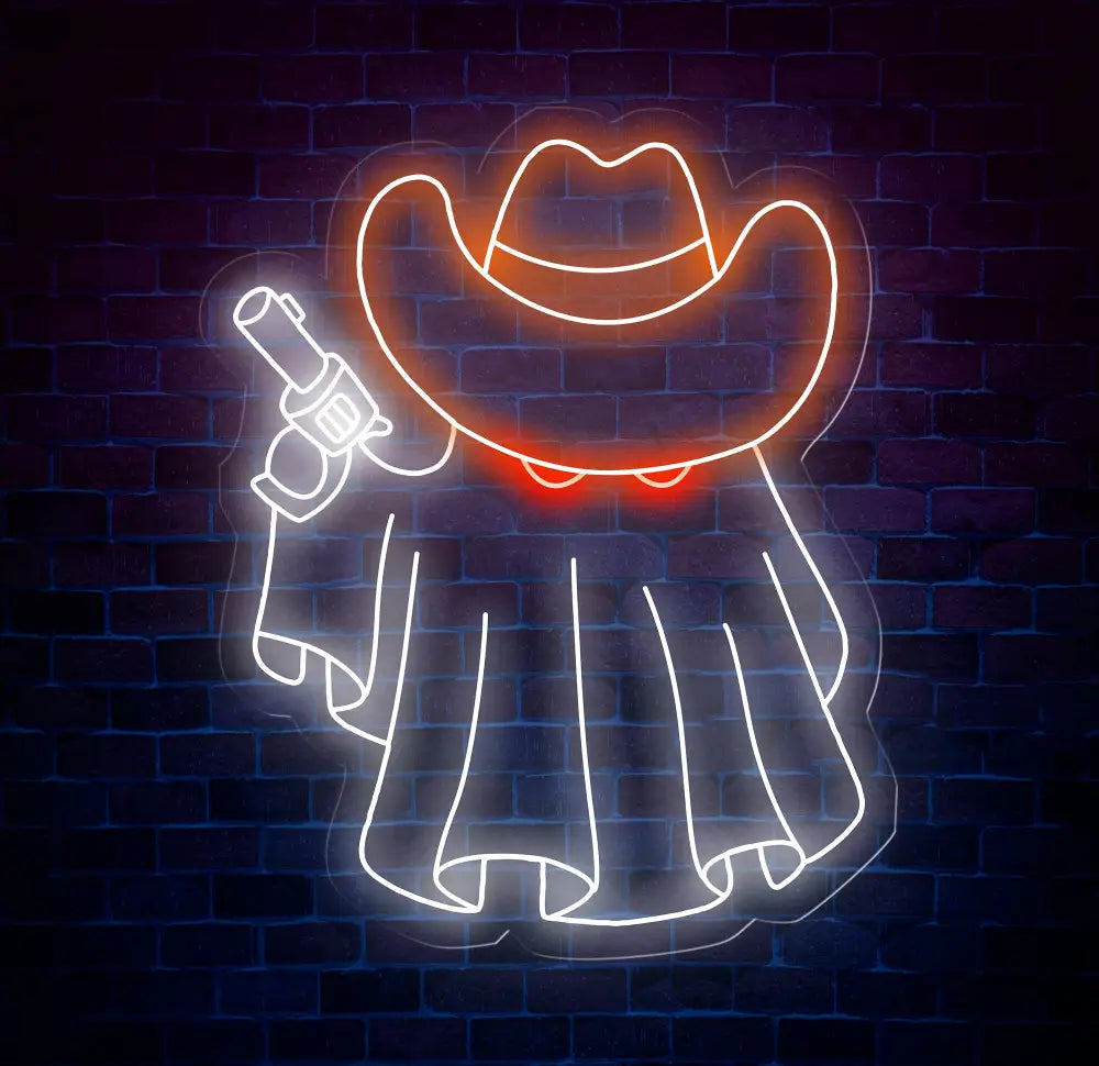 Cowboy Ghost Neon Sign Halloween Ghost LED Sign Cowboy Hat Light Up Decor Dallas Texas Halloween Sign Ghosts Cowboy