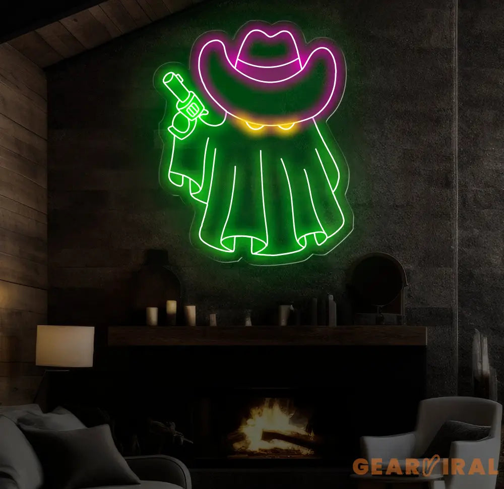 Cowboy Ghost Neon Sign Halloween Ghost LED Sign Cowboy Hat Light Up Decor Dallas Texas Halloween Sign Ghosts Cowboy