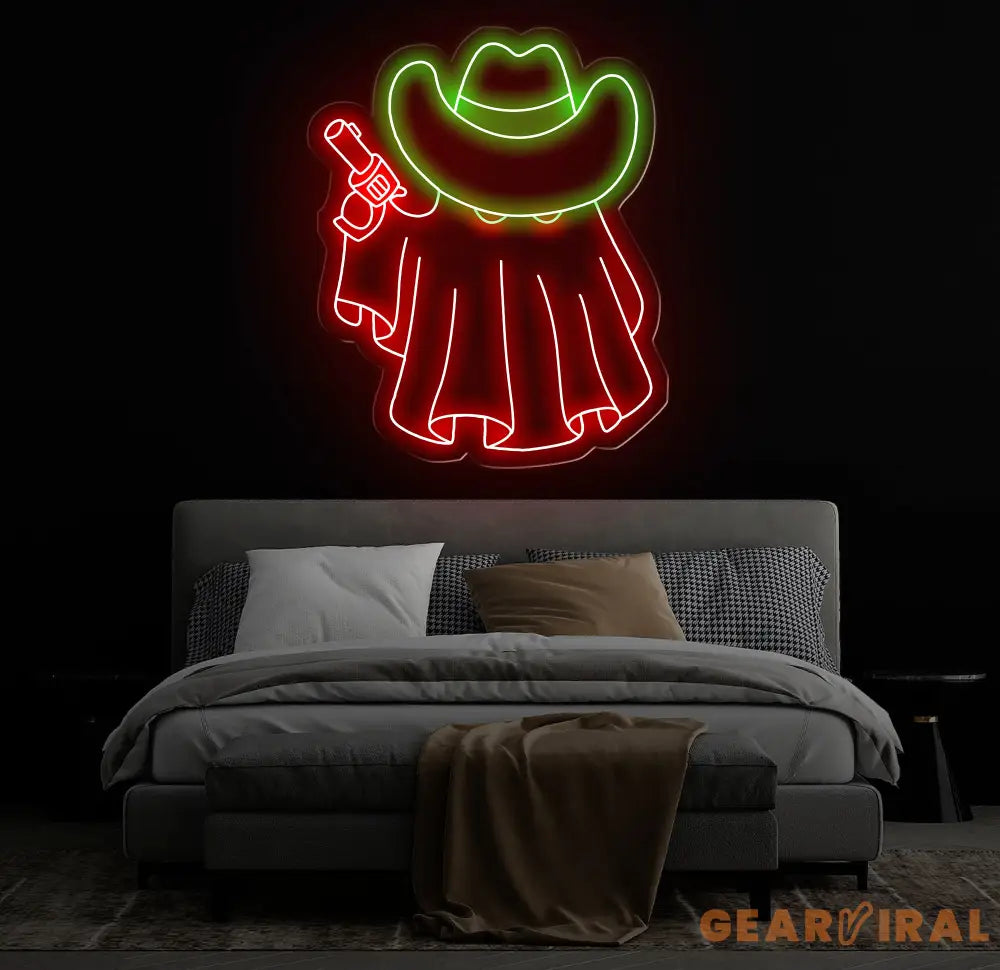 Cowboy Ghost Neon Sign Halloween Ghost LED Sign Cowboy Hat Light Up Decor Dallas Texas Halloween Sign Ghosts Cowboy