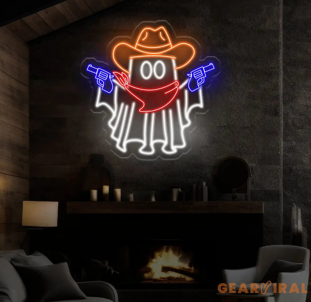 Cowboy Ghost Neon Sign Halloween Ghost LED Sign Cowboy Hat Light Up Decor Dallas Texas Halloween Sign Ghosts Cowboy