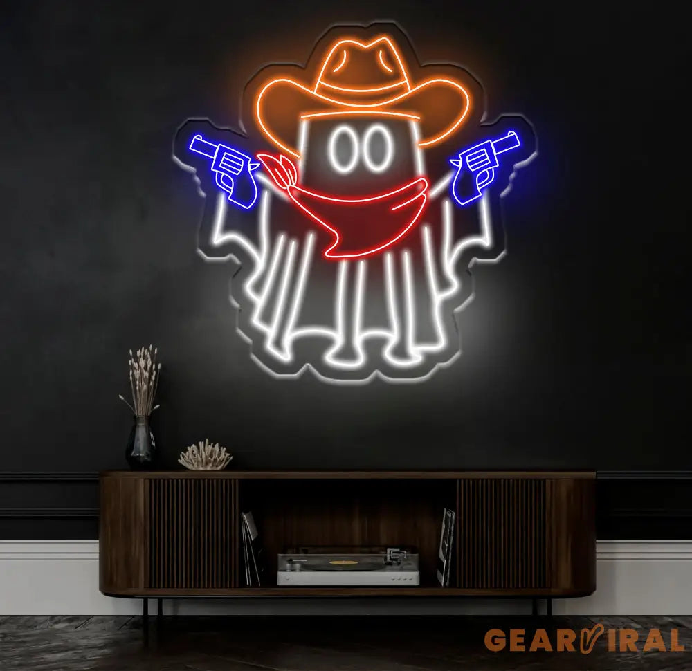Cowboy Ghost Neon Sign Halloween Ghost LED Sign Cowboy Hat Light Up Decor Dallas Texas Halloween Sign Ghosts Cowboy