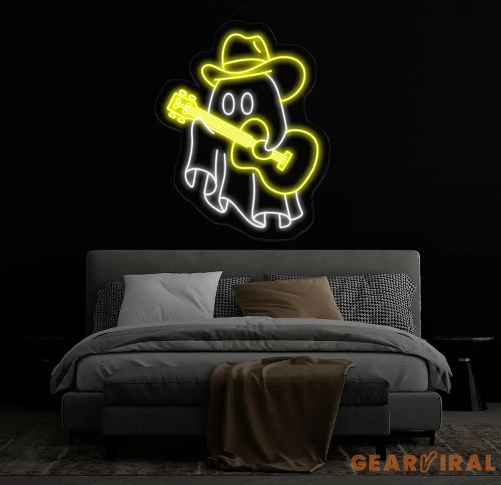 Cowboy Ghost Playing Guitar Neon Sign Spooky Western LED Light Ghost Music Neon Art Custom Cowboy Ghost for Bar Game