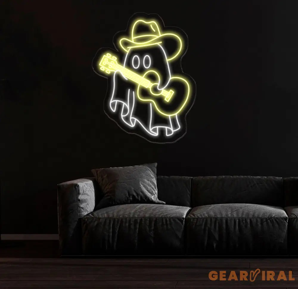 Cowboy Ghost Playing Guitar Neon Sign Spooky Western LED Light Ghost Music Neon Art Custom Cowboy Ghost for Bar Game