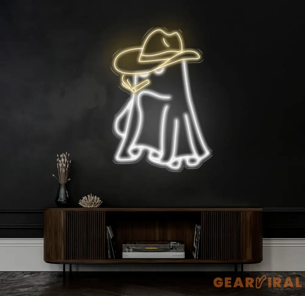Cowboy Ghost Smoking Neon Sign - Western Ghost LED Light Spooky Cowboy Decor Custom Smoking Ghost Sign for Bar Bedroom