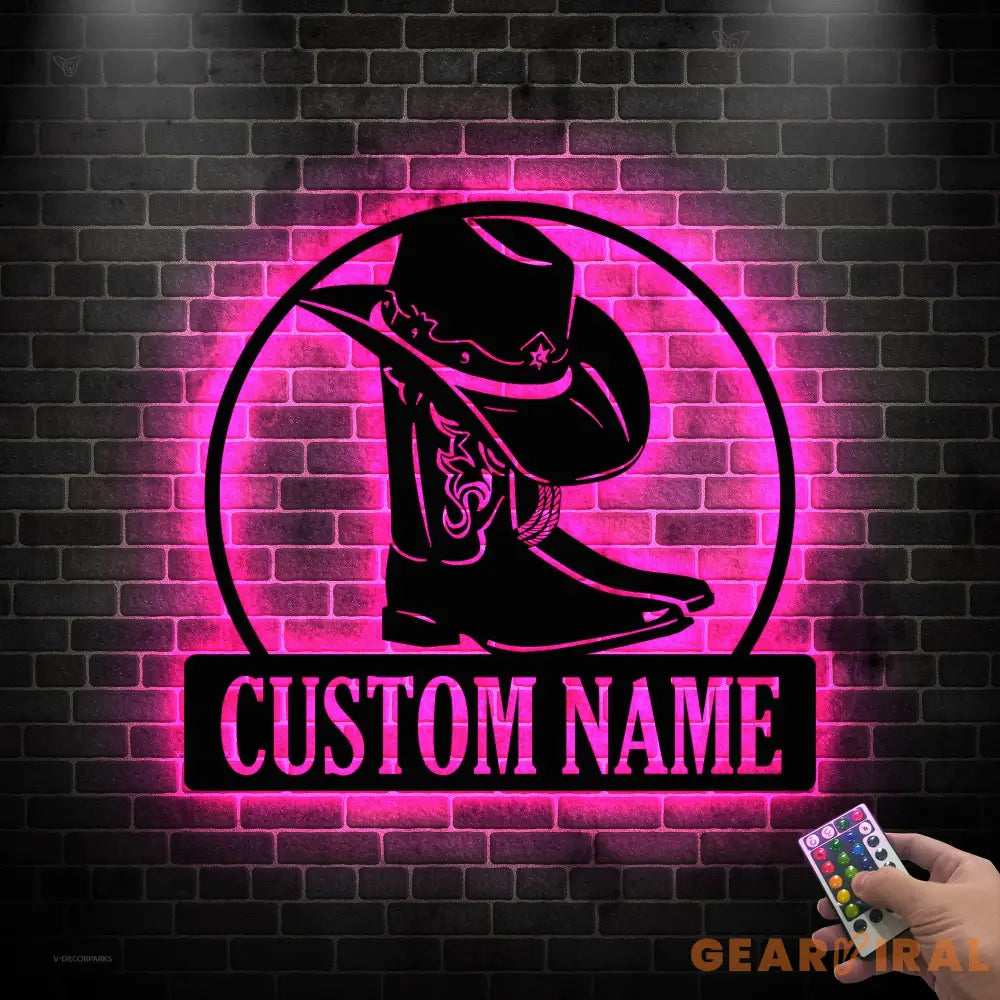 Cowboy Metal Sign LED - Personalized Cowboy Metal Signs - Cowboy Hat Metal Sign - Custom Texas Signs | GearViral