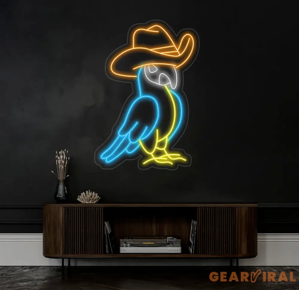 Cowboy Parrot Neon Light Parrot Cowboy Led Light Parrot Cowboy Hat Led Sign Cowboy Parrot Bird Neon Sign Western Room