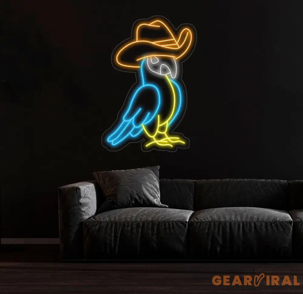 Cowboy Parrot Neon Light Parrot Cowboy Led Light Parrot Cowboy Hat Led Sign Cowboy Parrot Bird Neon Sign Western Room
