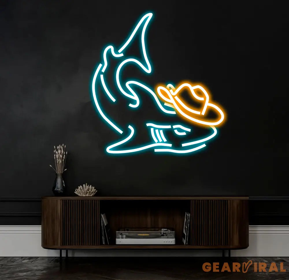 Cowboy Shark Neon Light Neon Sign Light Decor Shark Bedroom Neon Sign Sea Shark Led Light Home Neon Lights Shark Wall