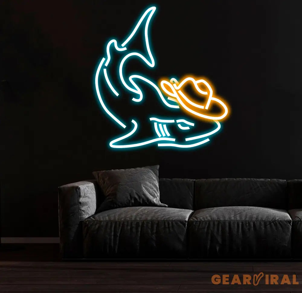 Cowboy Shark Neon Light Neon Sign Light Decor Shark Bedroom Neon Sign Sea Shark Led Light Home Neon Lights Shark Wall