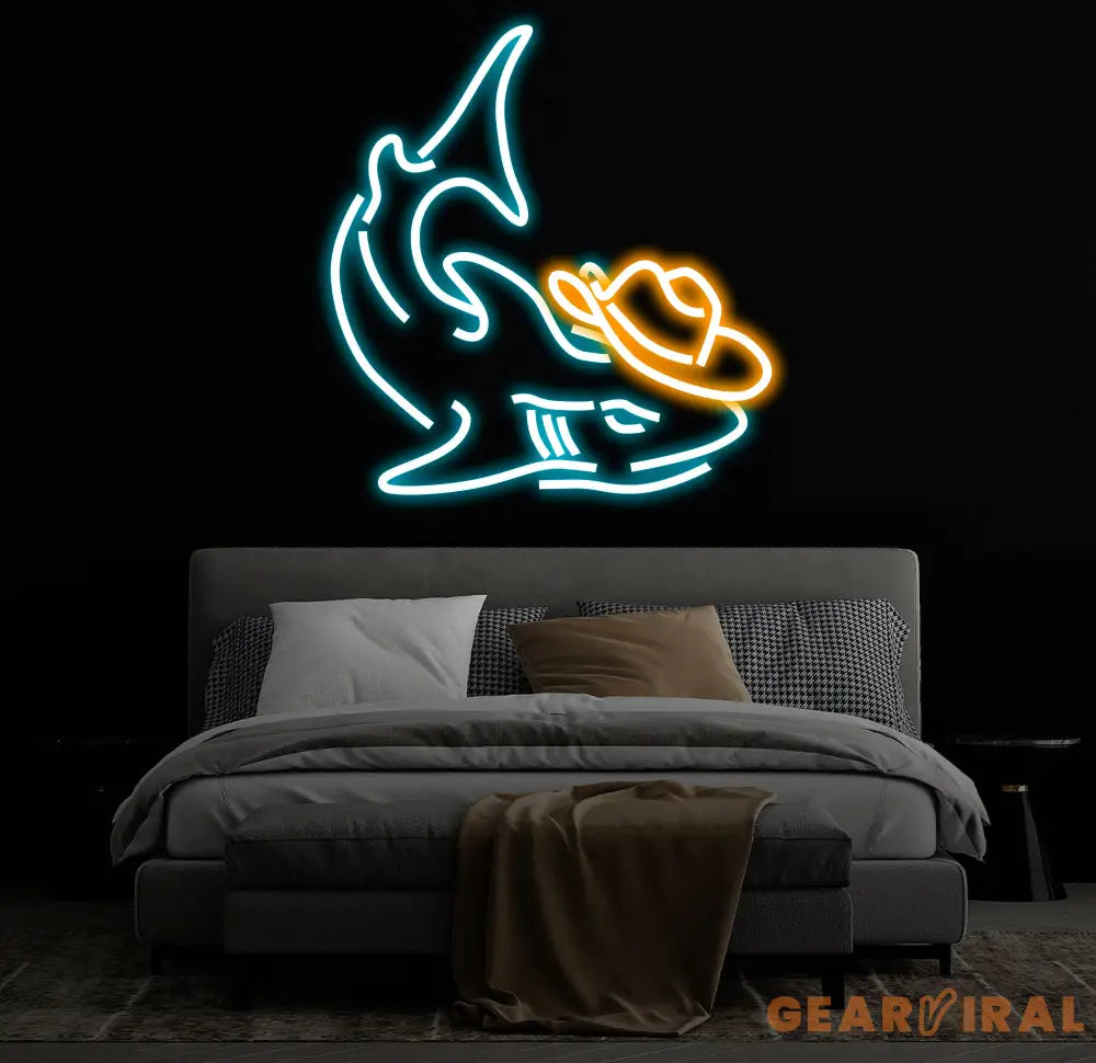 Cowboy Shark Neon Light Neon Sign Light Decor Shark Bedroom Neon Sign Sea Shark Led Light Home Neon Lights Shark Wall