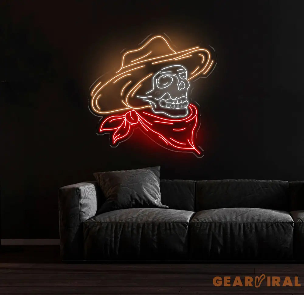 Cowboy Skeleton Neon Sign - LED Skeleton Light Grim Reaper Art Halloween Decor Horror House Wall Art Custom Home Neon