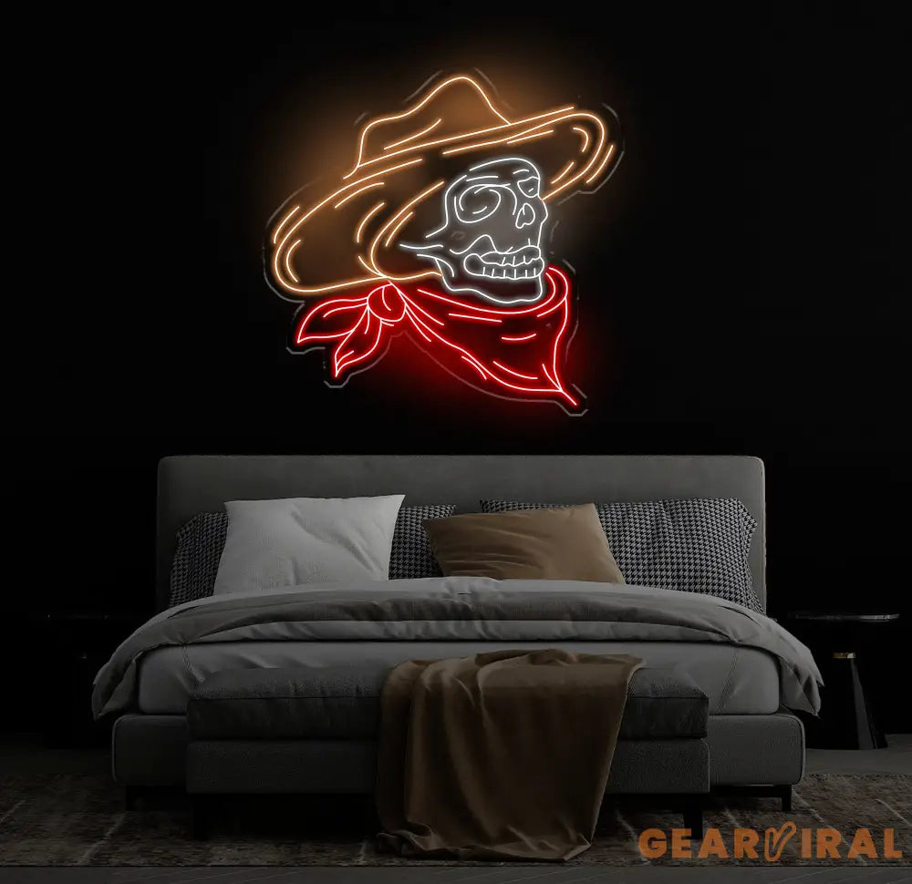 Cowboy Skeleton Neon Sign - LED Skeleton Light Grim Reaper Art Halloween Decor Horror House Wall Art Custom Home Neon
